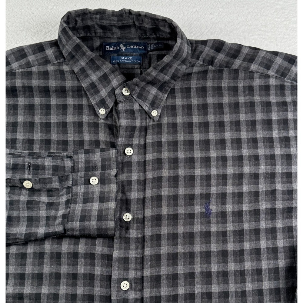 VTG Ralph‎ Lauren Flannel Blake Shirt Mens Large Gray Plaid Cotton Button Down
